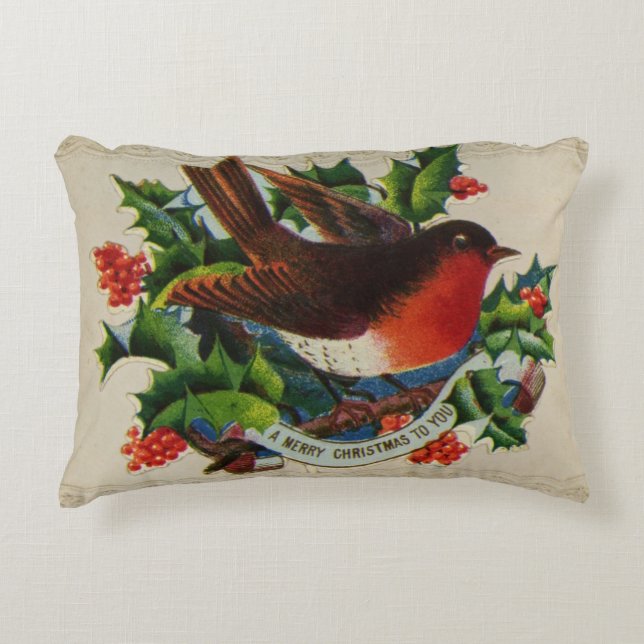 Circa 1900: Ein traditionelles Weihnachtsrobin Zierkissen (Vorderseite)