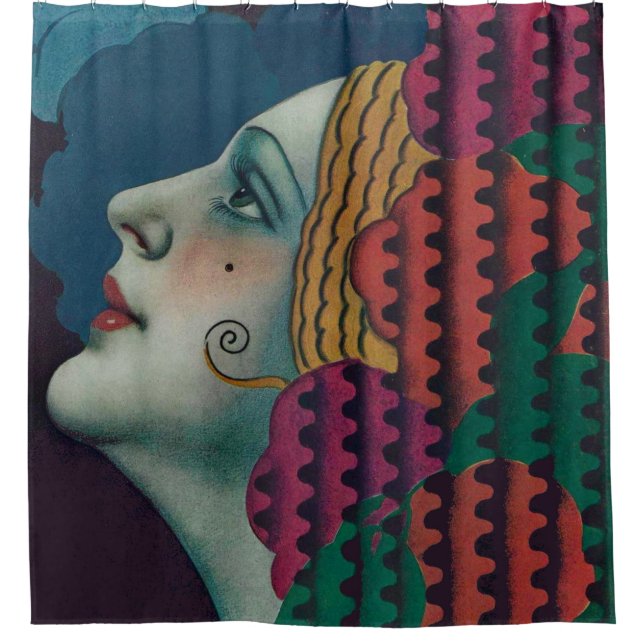 circa 1930 art deco woman print duschvorhang (Vorderseite)