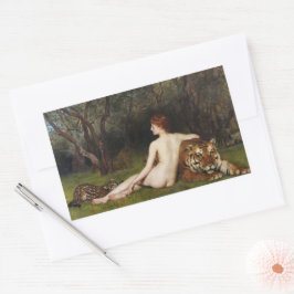 Circe (Frau mit wildem Tiger) (von John Collier) Rechteckiger Aufkleber