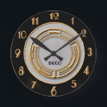 Circle Art Deco Wall Runde Wanduhr<br><div class="desc">Ich habe eine andere Art-Deco-Stiluhr erstellt. Das ist eine Wanduhr von 20 x 20 cm. Ich habe Deko--Farben, Gold, Schwarz und Grau verwendet. Das kreisförmige Muster in der Mitte ist aus einer Art-Déco-Vorlage, die ich in Gold gefärbt habe. Das würde die meisten Zuhause Anzug machen.</div>