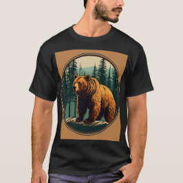 Circle Border Logo: Bären- und Pinienbäume auf Tra T-Shirt