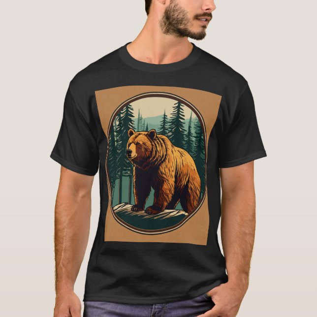 Circle Border Logo: Bären- und Pinienbäume auf Tra T-Shirt (Vorderseite)