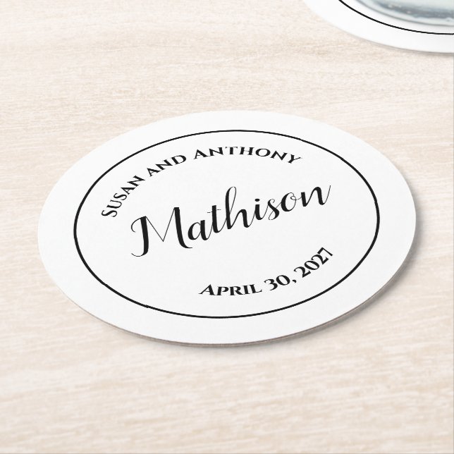 Circle Design Personalisiert Hochzeittränke Runder Pappuntersetzer (Angewinkelt)