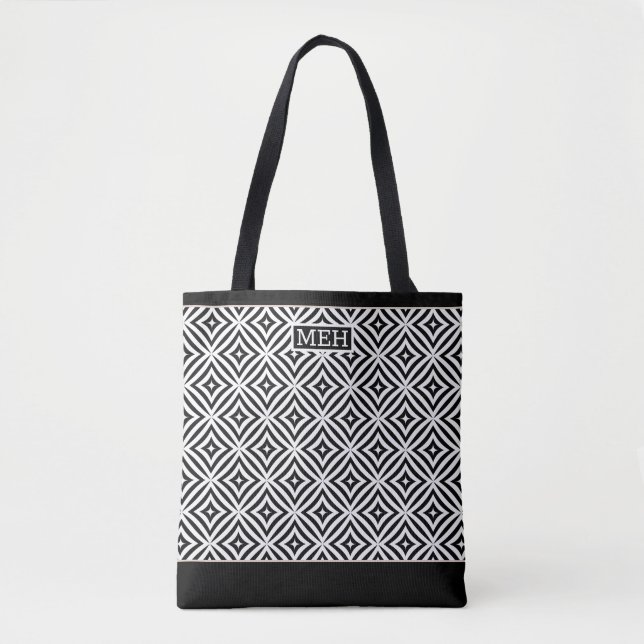 Circle Diamond TI Mit Monogramm BW Tote Bag Tasche (Vorderseite)