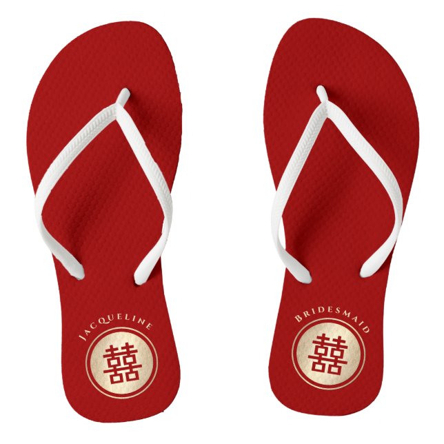 Circle Double Happiness Chinese Wedding Flip Flops (Fußbett)