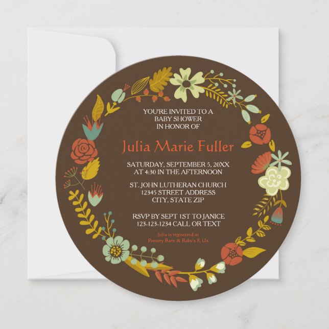 Circle Fall Wreath Design - Kinderdusche einladen Einladung (Vorderseite)