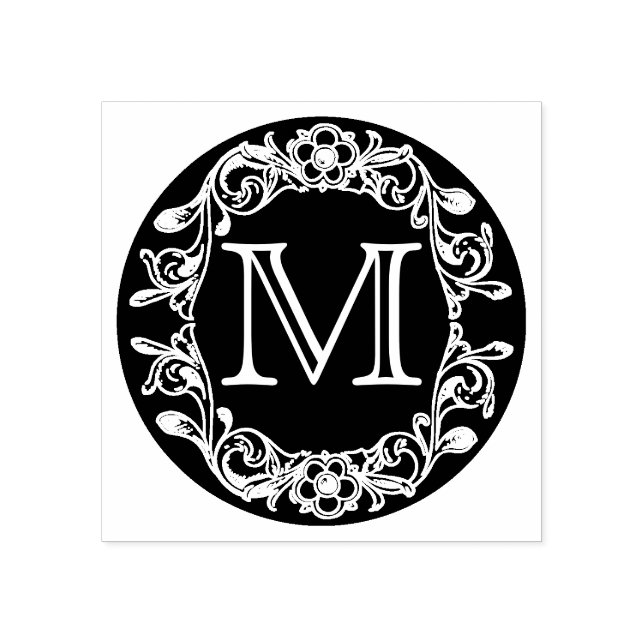 Circle Floral Gerahmt Monogramm Gummistempel (Prägung)