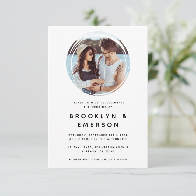 Circle Foto Minimalistisch Wedding Einladung (Stehend Vorderseite)