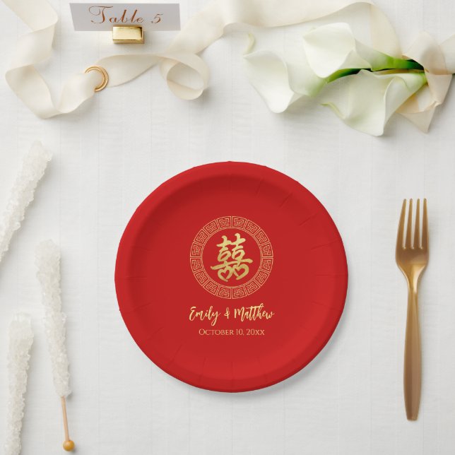Circle Frame doppeltes Glück Chinesische Hochzeit Pappteller (Hochzeit)