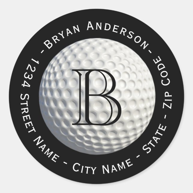 Circle Monogram Golf Ball Rücksendeadresse Runder Aufkleber (Vorderseite)