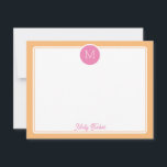 Circle Monogram Preppy Pink & Orange Sherbet Mitteilungskarte<br><div class="desc">Dieses mädchenhafte Design verfügt über einen einfachen Rahmen mit einem Kreis oben, der einen Monogramm-Initial und einen Platz für einen Namen/Text am unteren Rand enthält. Klicken Sie auf die Schaltfläche Anpassen, wenn Sie die Designelemente anpassen und/oder den Text weiter verändern möchten! Variationen dieses Designs, zusätzliche Farben sowie koordinierende Produkte sind...</div>