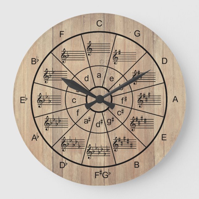 Circle of fifths brown color musicians große wanduhr (Vorderseite)