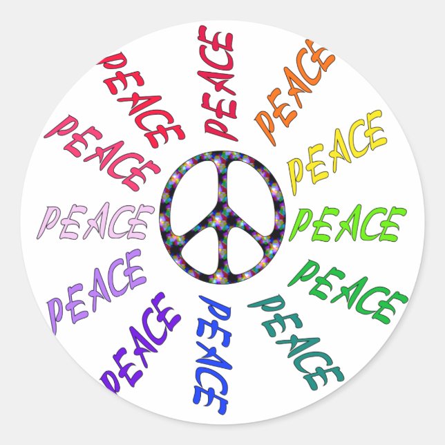 Circle of Peace Words Runder Aufkleber (Vorderseite)