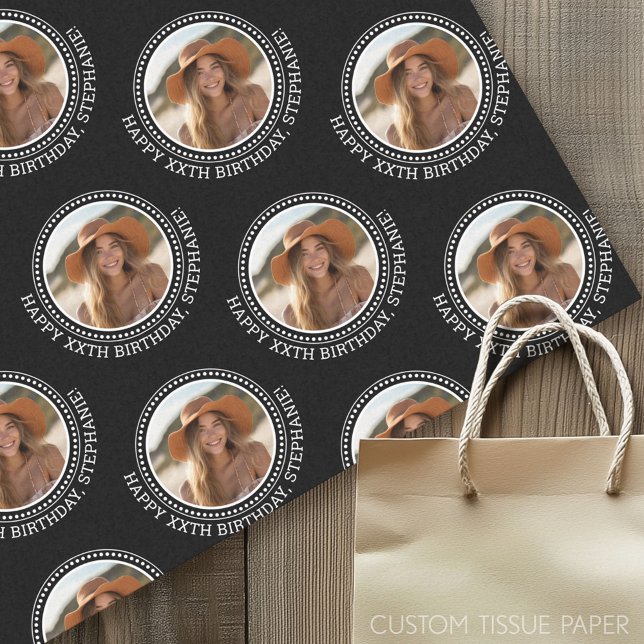 Circle One Foto Happy Birthday Gruß - Black Seidenpapier (Custom Photo Tissue Paper)