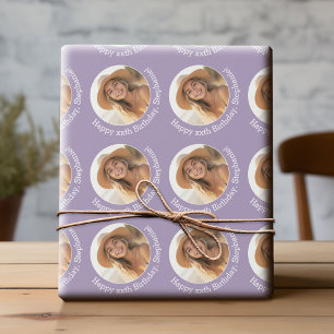 Circle One Foto with Birthday Greeting - Lilac Geschenkpapier