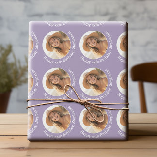 Circle One Foto with Birthday Greeting - Lilac Geschenkpapier