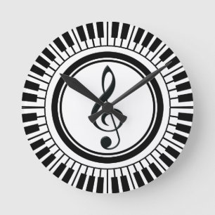 Circle Piano Keys and Treble Clef Runde Wanduhr
