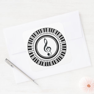 Circle Piano Keys und Treble Clef Quadratischer Aufkleber