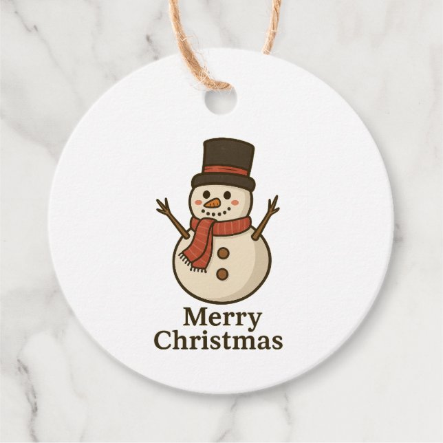 Circle Snowman Christmas Gift Tag - Front & Design Geschenkanhänger (Vorderseite)