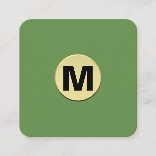 Circle Spot Monogram Gold 3d - Moss Green Quadratische Visitenkarte (Vorderseite)