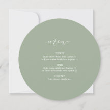 Circle Wedding Plate Menu Sage Green Calligraphy