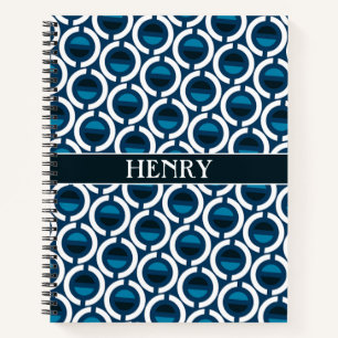 Circles Blue White Minimal Muster Notizbuch