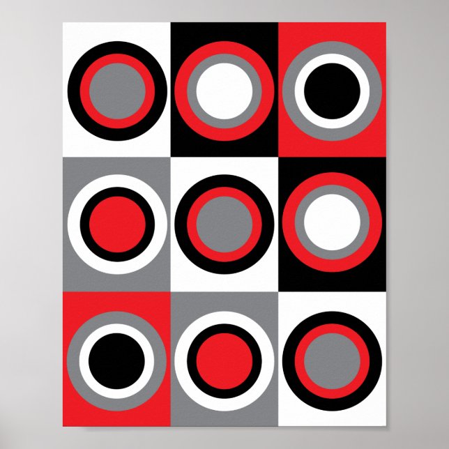 Circles Pattern Red Grau Schwarz-weiß Poster (Vorne)