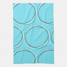 Circles Turquoise White Brown Hand gezeichnet Geschirrtuch