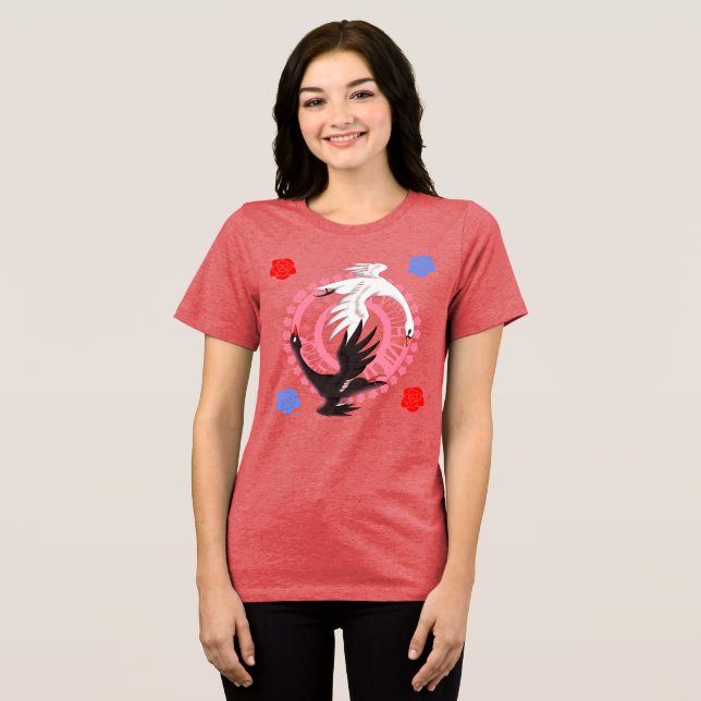 Circling Swans Love Conquers All Romantic Art Tri-Blend Shirt (Vorderseite voll)