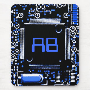 Circuit Blue 2 Monogramm Mouspad Mousepad