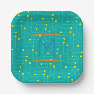 Circuit Board blau-gelb-orange Initial Kids Fun Pappteller
