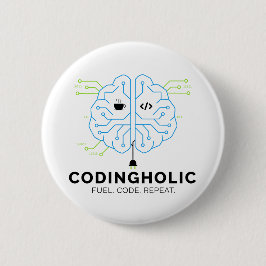 Circuit Board Brain Coder Pin Geek Tech Nerd Button