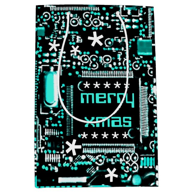Circuit Light Blue 2 Merry Xmas Medium Mittlere Geschenktüte (Vorderseite)