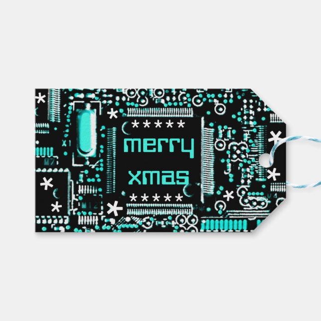 Circuit Light Blue 2 'Merry Xmas' text back Geschenkanhänger (Vorderseite (Horizontal))