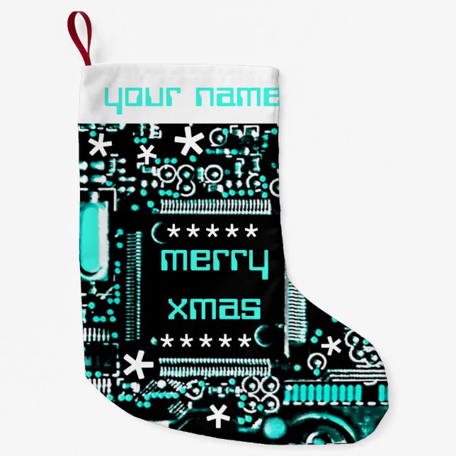 Circuit Light Blue 2 Name Strumpf zweiseitig Kleiner Weihnachtsstrumpf (Vorderseite)