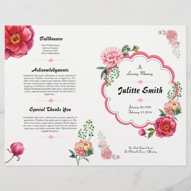 Circulaire du programme funéraire floral (Devant)