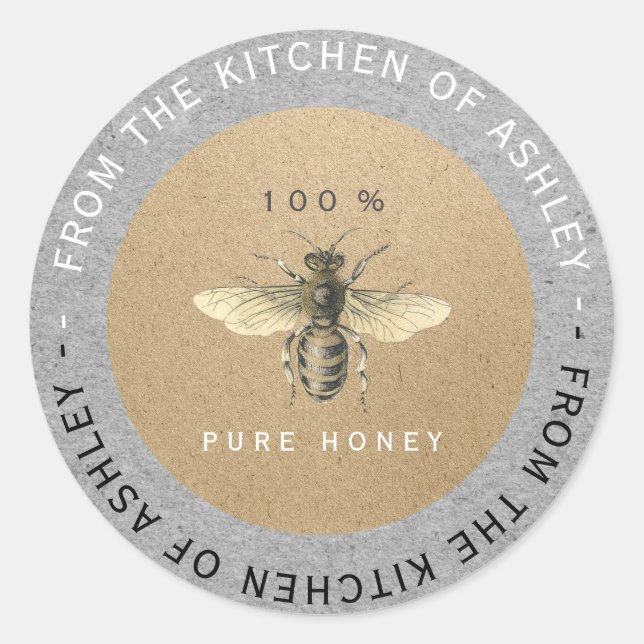 Circular 100%hausgemachte Honey Kitchen Kraft Bee  Runder Aufkleber (Vorderseite)