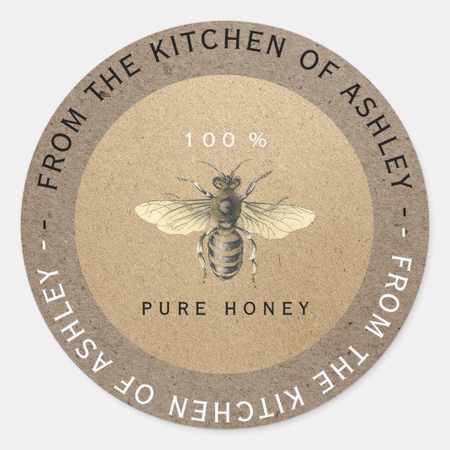 Circular 100%hausgemachte Honey Kitchen Kraft Bee  Runder Aufkleber (Vorderseite)