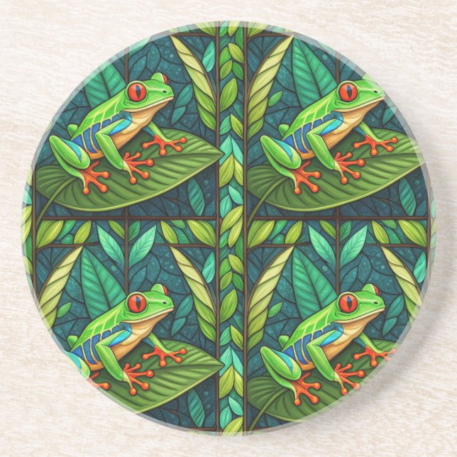 Circular coaster set with vibrant red-eyed tree  getränkeuntersetzer (Vorne)
