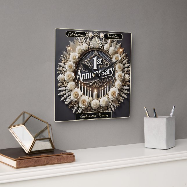 Circular Elegance for Anniversary Bliss Quadratische Wanduhr (Büro)