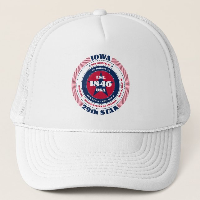 Circular Iowa Staat Patriotic Trucker Hat Truckerkappe (Vorderseite)