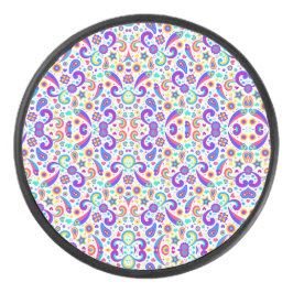 Circular item with a vibrant, symmetrical purple eishockey puck