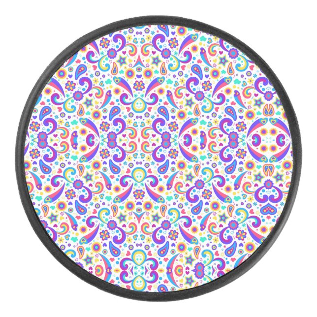 Circular item with a vibrant, symmetrical purple eishockey puck (Vorderseite)