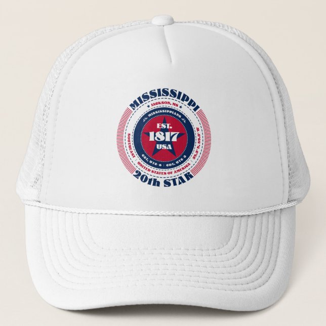 Circular Mississippi Staat Patriotic Trucker Hat Truckerkappe (Vorderseite)