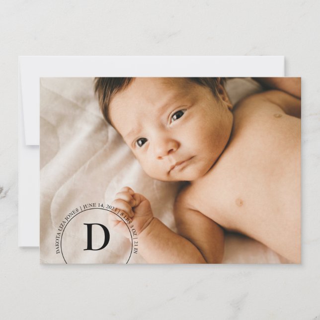 Circular Monogram Foto Birth Announcement Card Einladung (Vorderseite)