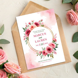Circular Rose Frame Watercolor Wedding Invitation Einladung