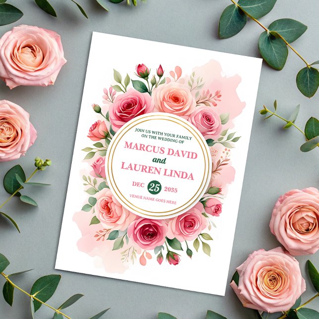 Circular Rose Frame Watercolor Wedding Invitation Einladung (Von Creator hochgeladen)
