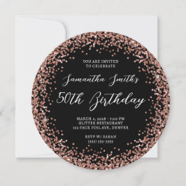 Circular Rose Gold Glitzer Black 50. Geburtstag Einladung