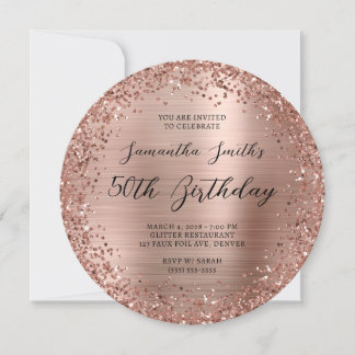 Circular Rose Gold Glitzer Foil 50. Geburtstag Einladung