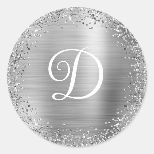 Circular Silver Glitzer and Foil Monogram Runder Aufkleber (Vorderseite)